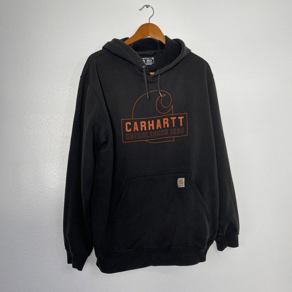 Carhartt Black Long Sleeve Pullover Hoodie Big Logo Script LOOSE FIT Mens L